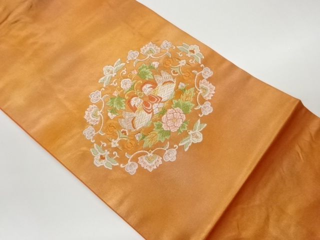 向かい鴛鴦に花唐草模様織出し名古屋帯